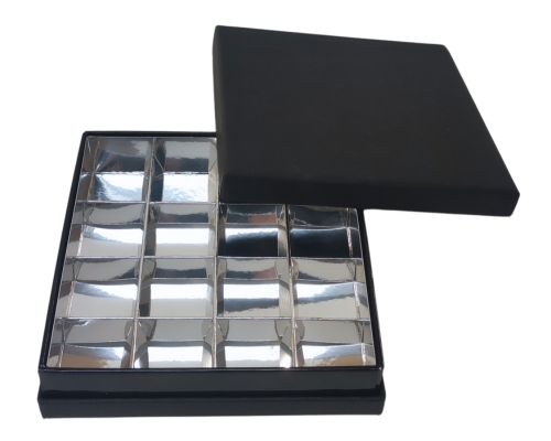 Portofino box L139xW139xH31mm + compartments black silvershine